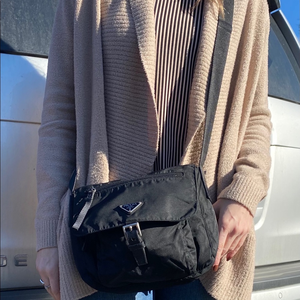 Auth Prada black Tessuto nylon crossbody bag